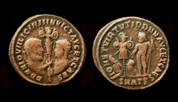 Licinius I and II, Holding trophy obverse, Rare 4